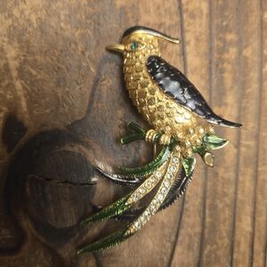 Gold and Black Bird Brooch